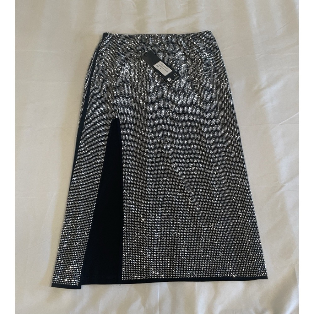 Galita Stretch Pencil Skirt Black Sparkle Rhinestones Womens Size Medium NEW